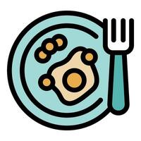 Plate with fried egg and beans served with fork icon vector