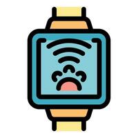 Smart watch displaying pet tracking app with paw symbol and wifi signal vector