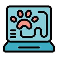 Veterinary science icon depicting laptop showing paw print diagnostic vector