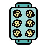 Baking sheet with dough for making cookies in oven vector