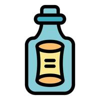 Message in a bottle with cork stopper floating on water icon vector