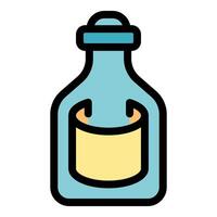 Glass bottle containing rolled up message paper with blank label vector