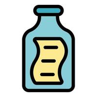 Glass bottle containing folded paper with writing displaying important message vector