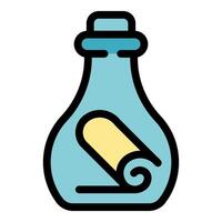 Message in bottle icon, sending letter by sea outline design vector