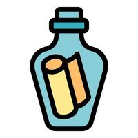 Glass bottle containing rolled paper message icon vector