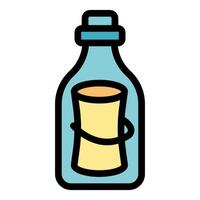 Message in a bottle with cork lid containing rolled paper vector