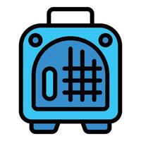 Blue pet carrier for animals with handle and ventilation vector