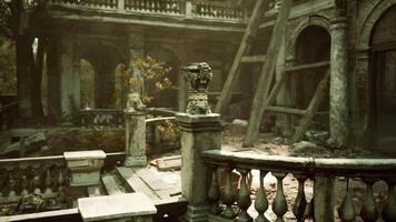 Ruins of an old European mansion with detailed stonework and overgrown foliage video