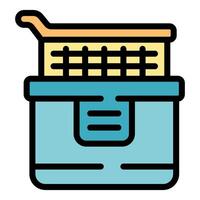 Deep fryer with basket lowered for frying food icon vector