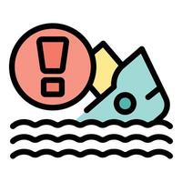 Shipwreck alert with sinking boat and exclamation mark icon vector
