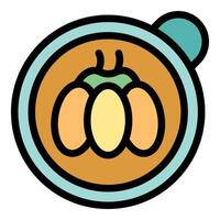 Round button icon with three eggs sunny side up on a plate vector