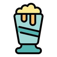 Glass cup overflowing with whipped cream and caramel drizzle icon vector