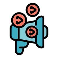Megaphone spreading share symbol icons representing content sharing concept vector