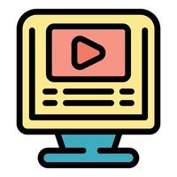Computer displaying video streaming platform interface with play button icon vector