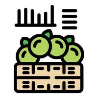 Crate full of green apples with growing statistics showing in charts above vector