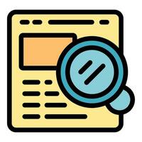 Magnifying glass examining text on a document for proofreading vector