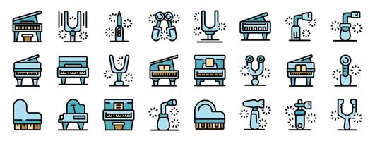 Piano tuning service collection with tuning fork and tools icons set vector