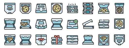 Set of pizza boxes icons showing various actions and uses vector