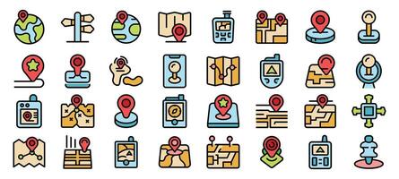 Set of location icons showing navigation, gps tracking, and points of interest on maps vector