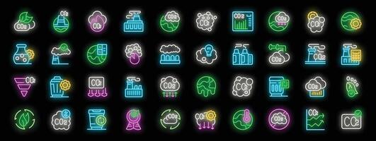 Neon icon set representing co2 emissions and environmental impact vector