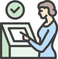 A woman is using an atm machine vector