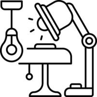 A black and white illustration of a lamp and table vector