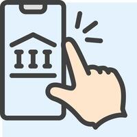 Hand touching a bank icon on a smartphone vector