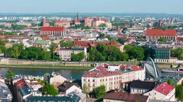 Aerial hyperlapse of Podgorze district in Krakow with view of Royal Wawel Castle video