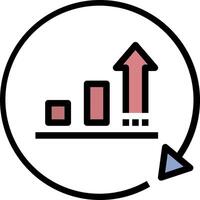 A circle with a bar graph and arrow pointing up vector
