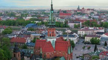 Aerial panorama of Podgorze district in Krakow with view of Royal Wawel Castle video
