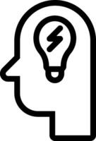 A black and white icon of a head with a light bulb vector