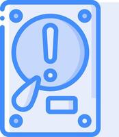 A blue icon of a computer with a warning sign vector
