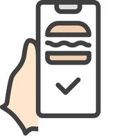 A hand holding a phone with a burger on it vector