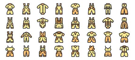 Set of jumpsuit and overalls icons showing different styles and uses for men women and children vector