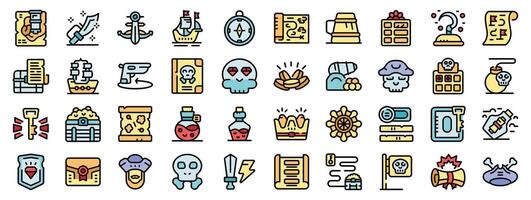 This is a set of pirate treasure map icons showing adventure and loot vector