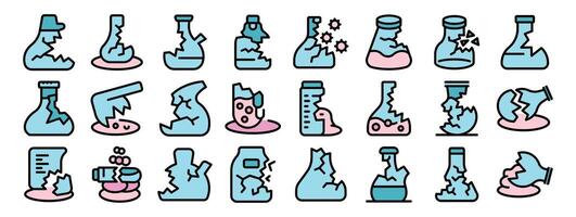 Collection of various broken lab flasks icons vector