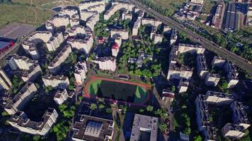 Aerial city view with a small football stadium video