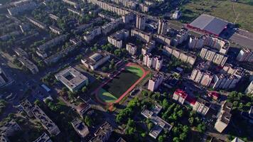 Outdoor small football field and runway top view video
