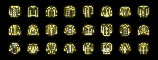 Set of neon jacket icons depicting different styles and designs vector