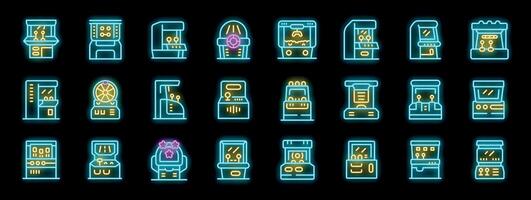 Set of neon arcade game machines icons showing entertainment and gaming vector