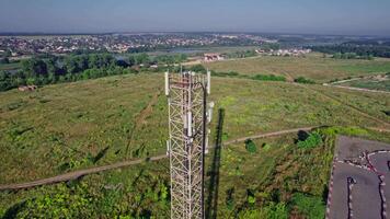 Telecom tower antennas and satellite transmits the signals of cellular 5g 4g video