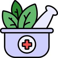 A medical pot with a green leaf and a red cross vector
