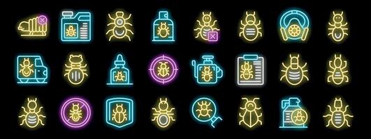 Exterminator service eliminating insects using various methods with neon style vector
