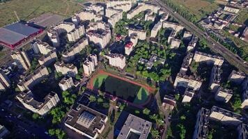 Aerial drone of a small stadium, camera down video