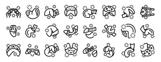 Fortune cookie icons set. Set of fortune cookie icons showing different actions and concepts vector