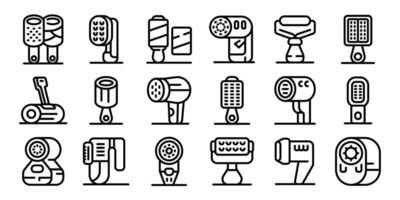 Lint remover icons set. Electric personal care appliances showing different ways of maintaining beauty routine vector