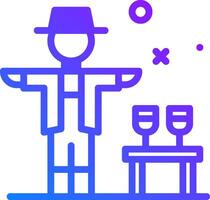 A man with a hat and glasses is standing next to a table vector