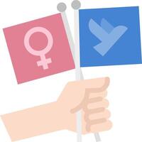 Two hands holding two flags with the gender symbol vector