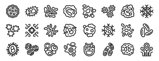 Immune system cells icons set. Different types of microbes and bacteria icons showing germs and microorganisms vector