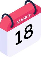 A calendar with the date march 18th vector